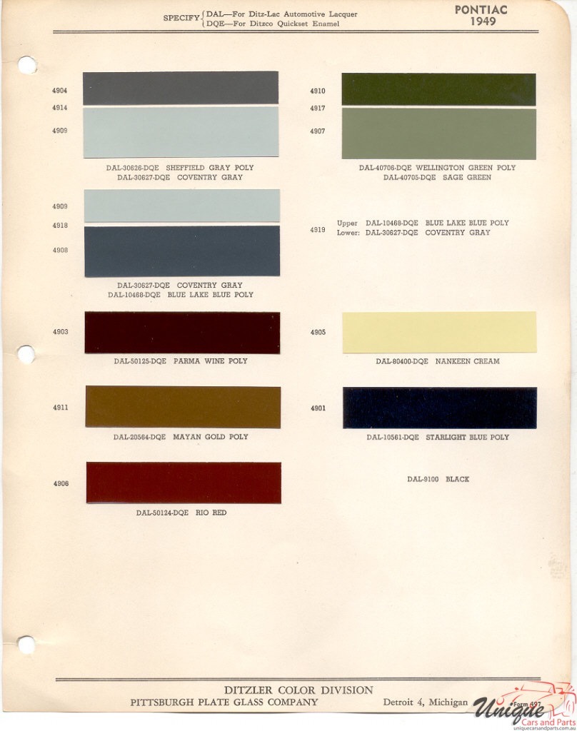 1949 Pontiac Paint Charts PPG 1